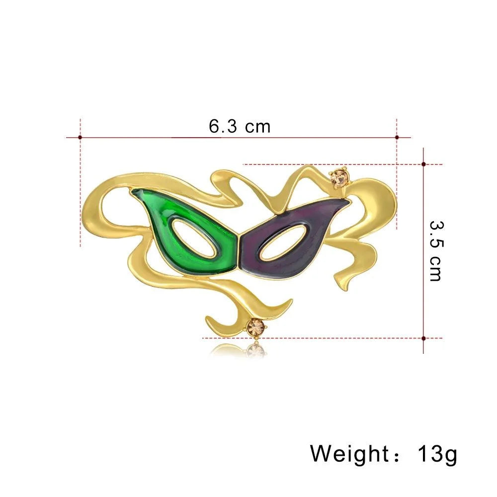Elegant Carnival Mask Enamel Alloy Brooch With Rhinestone Accents, Creative Lapel Pin Suit Accessory Gift