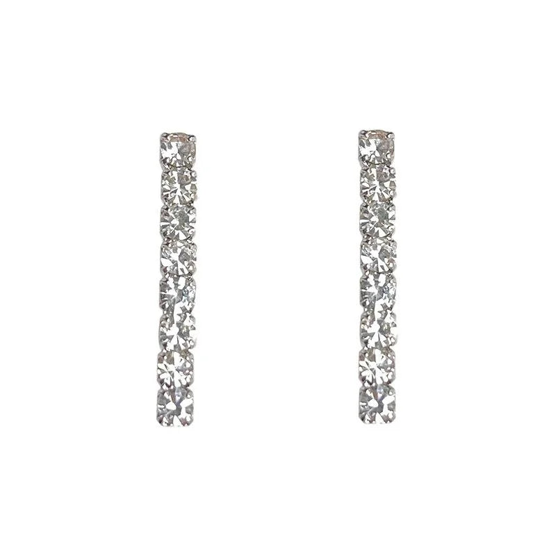14K Plated Copper Long Bar Geometric Glass Rhinestone Stud Earrings Minimalist Jewelry