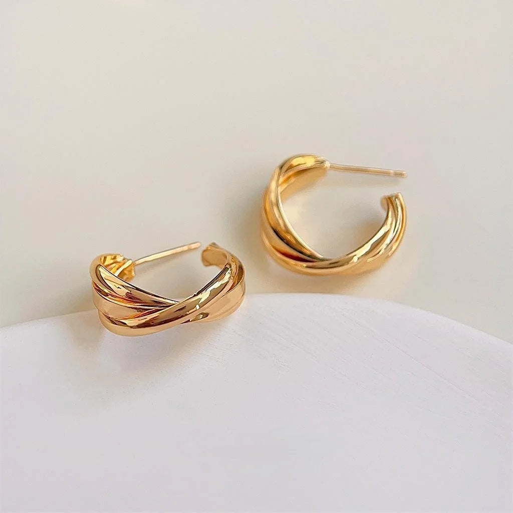 18K Gold Plated Copper Geometric Hoop Drop Earrings Minimalist Luxury Women's Jewelry