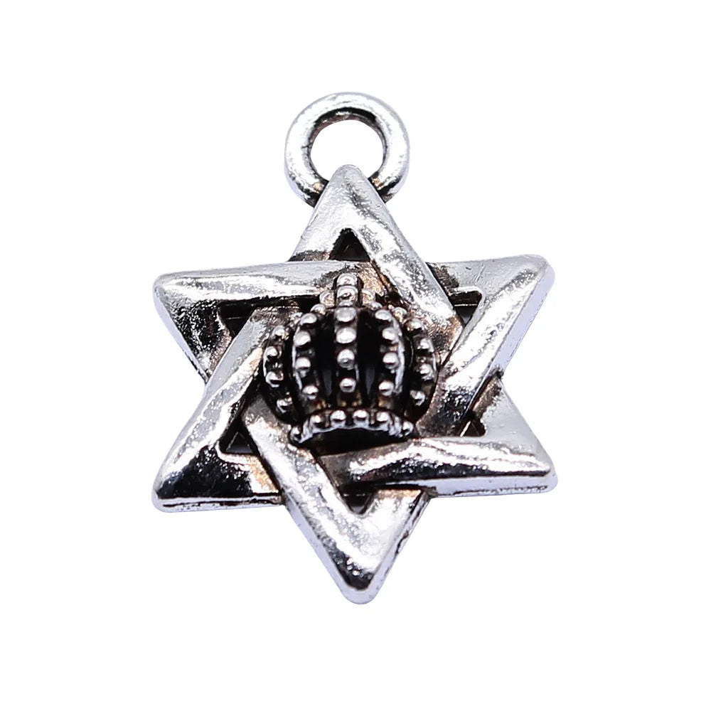 15x20mm 1.5g Antique Silver Tone Zinc Alloy Six-Pointed Star Crown Charm Pendant for DIY Jewelry