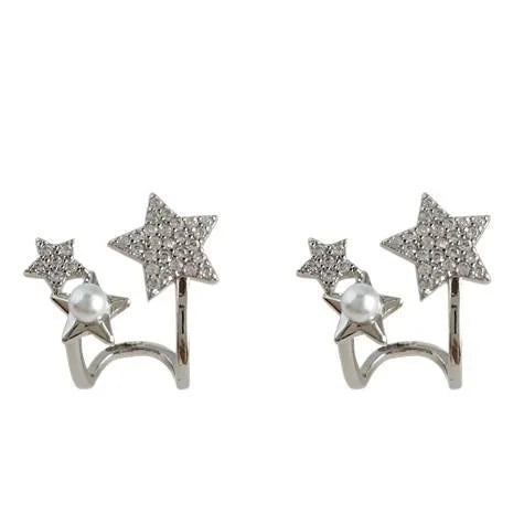 Sweet Cool Copper Micro Pave Zircon Double Layer Star Stud Earrings Minimalist Commuter Jewelry