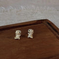 Mini Dinosaur Stud Earrings For Women 14K Plated Copper Micro Pave Zircon Cute Animal Jewelry