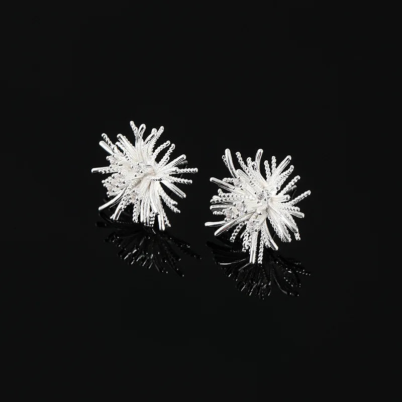 Elegant Silver Alloy Firework Spiral Statement Stud & Clip On No Piercing Women's Fashion Earrings