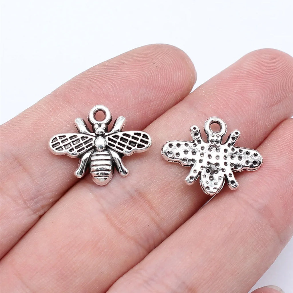 18x14mm 1.3g Antique Silver Zinc Alloy Bee Charm Pendant for DIY Necklace Bracelet Jewelry Making