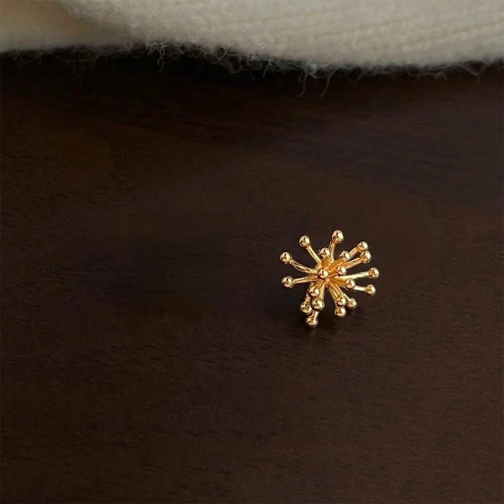 14K Gold Plated Eco-Friendly Copper Geometric Ice Flower Stud Earrings Minimalist Designer Jewelry