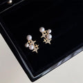Light Luxury Copper Micro Pave Zircon Star Stud Earrings With High Luster Pearl Geometric Design