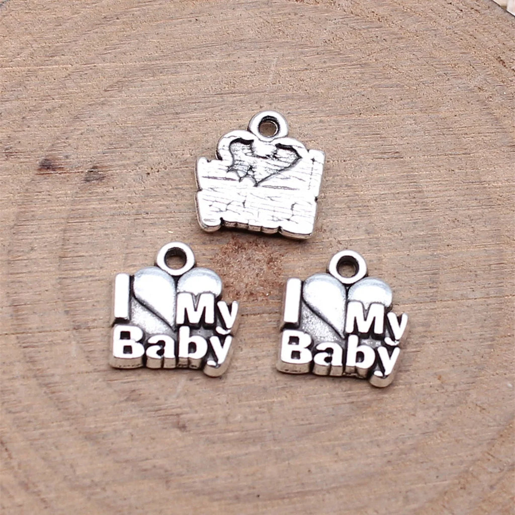 11x11mm 0.8g Zinc Alloy I Love My Baby Word Tag Charm Pendant for DIY Necklace Bracelet Jewelry