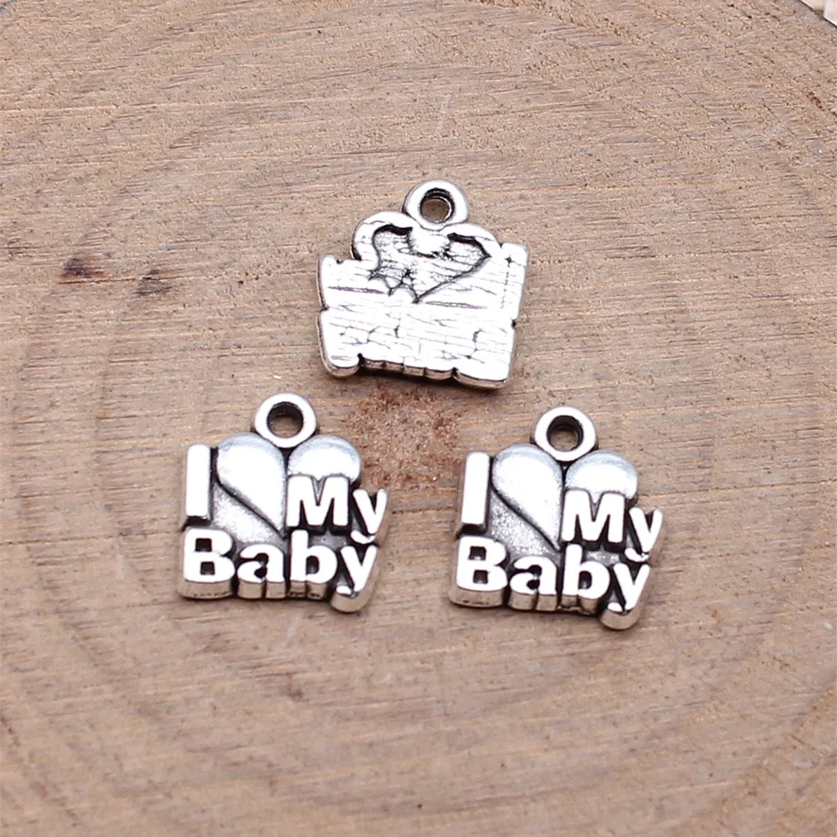 11x11mm 0.8g Zinc Alloy I Love My Baby Word Tag Charm Pendant for DIY Necklace Bracelet Jewelry