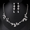 Elegant Bridal Pearl Rhinestone Leaf Necklace Earrings Jewelry Set For Wedding Party Banquet Gift
