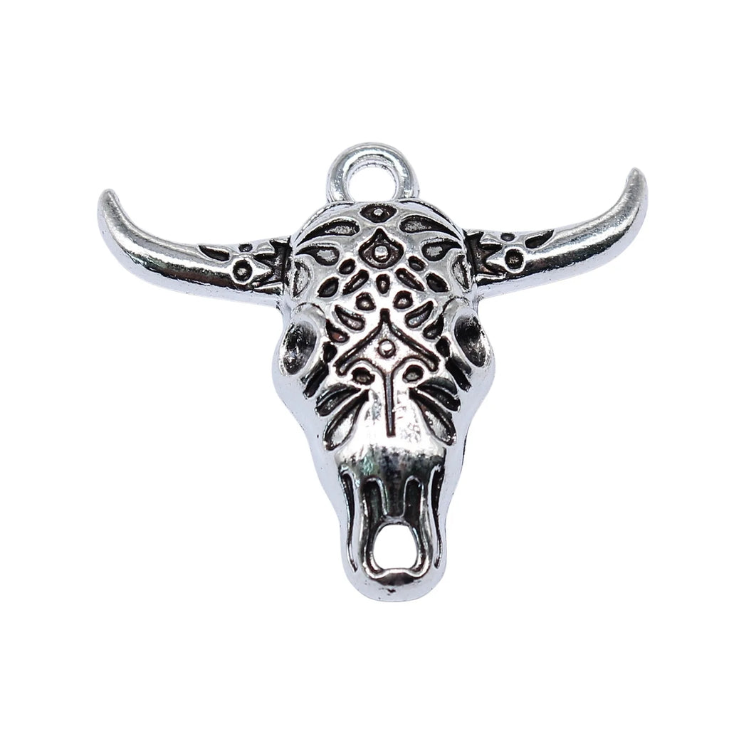 25x29mm 1.9g Antique Silver Zinc Alloy Bull Head Charm Pendant for DIY Necklace Bracelet Making