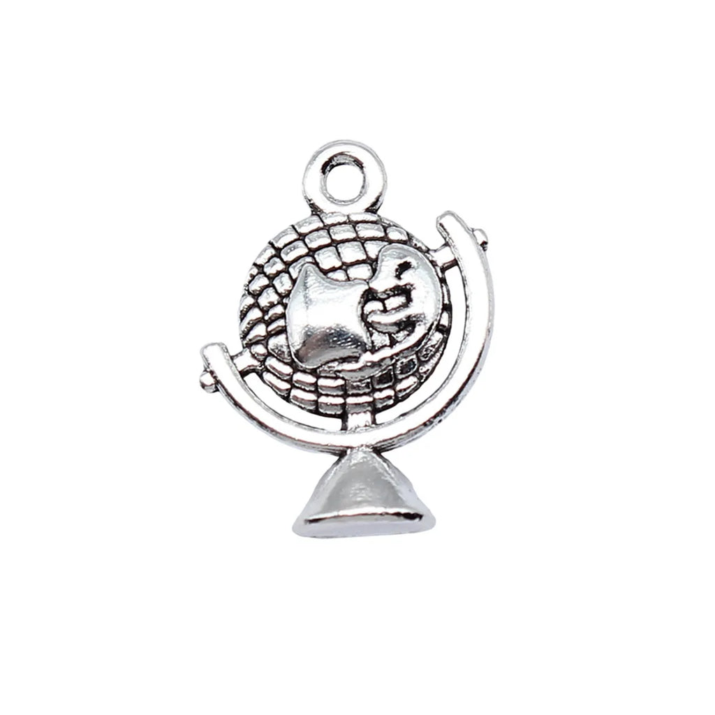 21x17mm 2.2g Antique Silver Tone Zinc Alloy Globe Charm Pendant for DIY Necklace Bracelet Jewelry Making