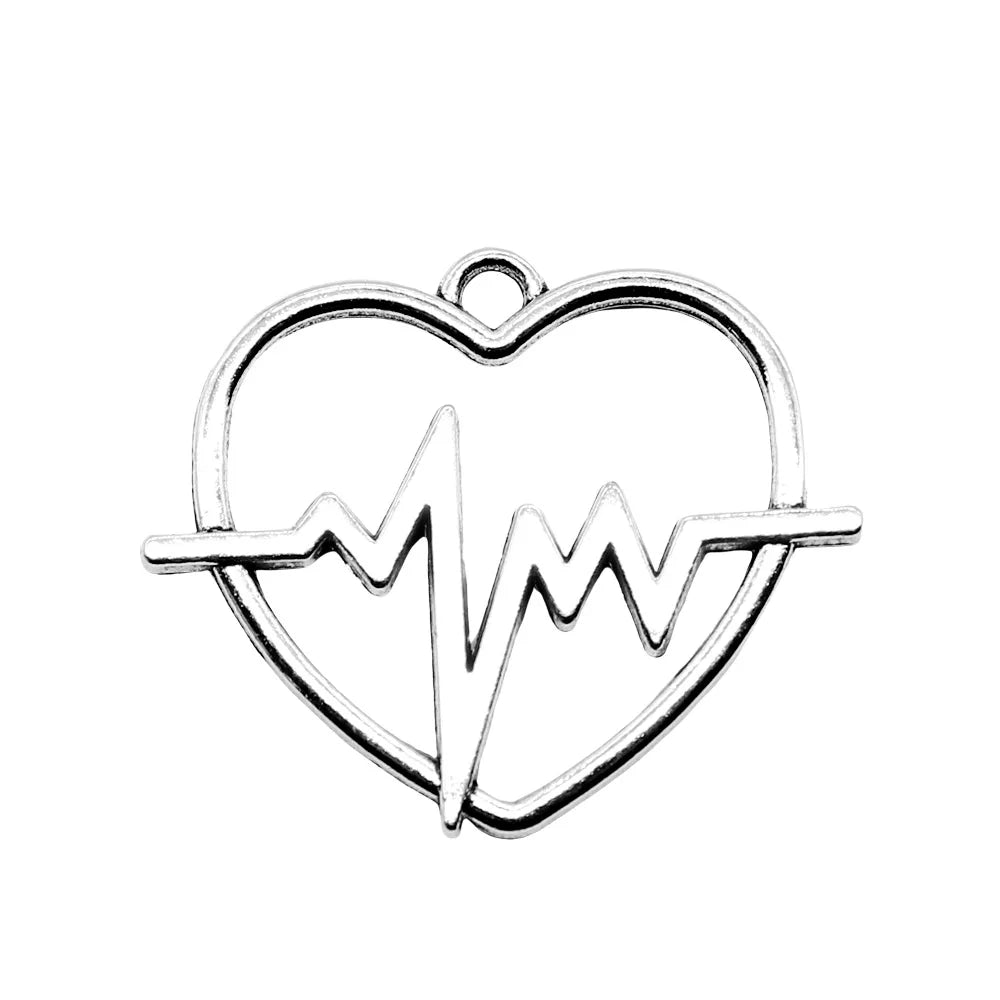 24x29mm 2.4g Multicolor Zinc Alloy ECG Heart Charm Pendant for DIY Necklace Bracelet Making