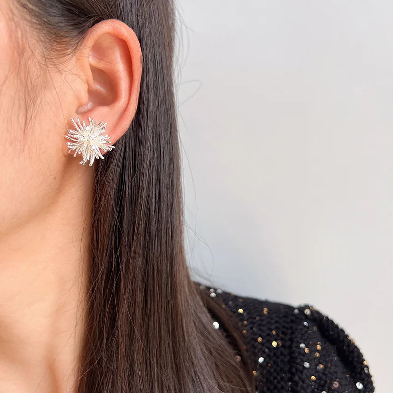 Elegant Silver Alloy Firework Spiral Statement Stud & Clip On No Piercing Women's Fashion Earrings