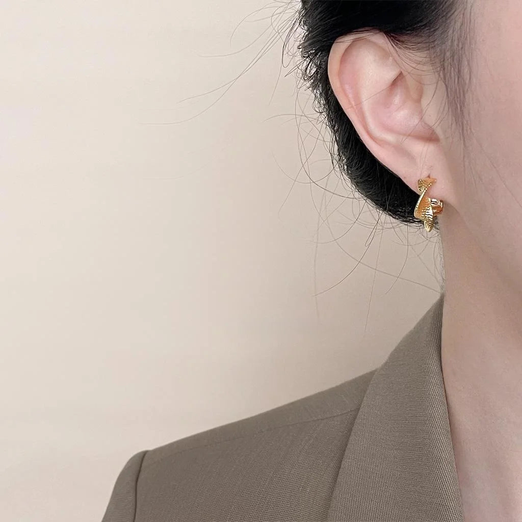 14K Gold Plated Copper Geometric Twisted Hoop Drop Earrings Light Luxury Office Jewelry
