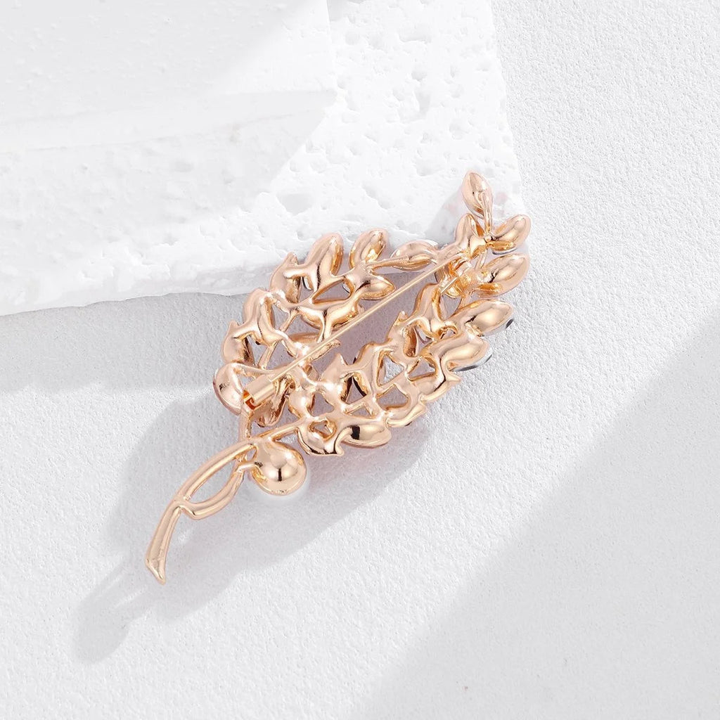 Elegant Willow Branch Bouquet Brooch With Alloy Rhinestone Leaves And Faux Pearl, Women's Lapel Pin Corsage Gift