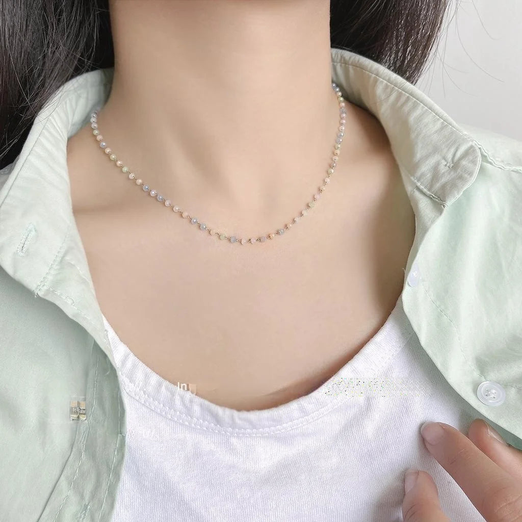 Dopamine Glass Crystal Stainless Steel Geometric Line Choker Necklace