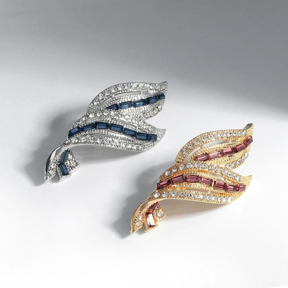 Elegant Rhinestone Leaf Brooch With Blue Zircon Accents, Women’s Lapel Pin Corsage Suit Scarf Accessory