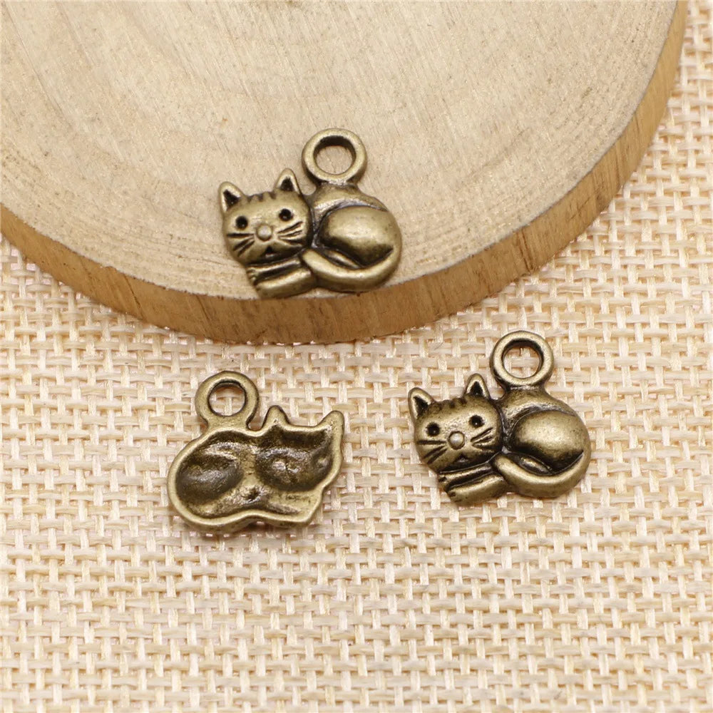 15x13mm 1.5g Multicolor Zinc Alloy Cat Charm Pendant for DIY Cute Animal Bracelet Necklace Making