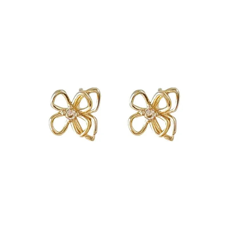 Mini Zircon 14K Plated Copper Hollow Butterfly Stud Earrings Simple Fresh Daily Jewelry