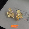 Elegant 14K Plated Liquid Flower Metal Drop Earrings With Micro Pave Zircon