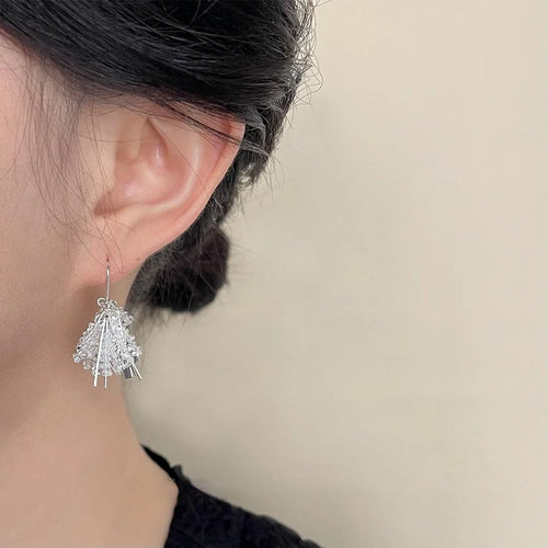 Sparkling Firework Glass Crystal Tassel Drop Earrings Copper Handmade Sweet Designer Jewelry