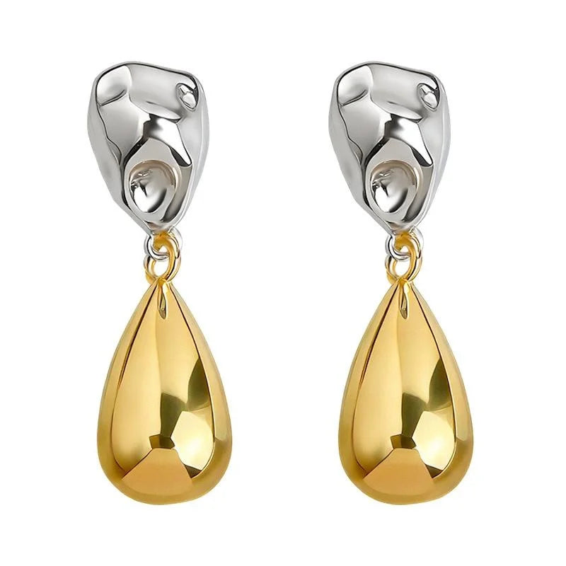 Old Money Two Tone Geometric Teardrop Drop Earrings Textured Copper