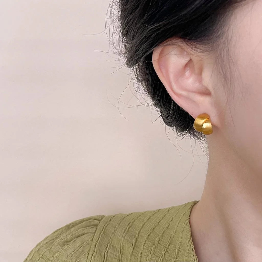 Light Luxury 14K Plated Copper Brushed Matte Geometric Double Ring Stud Earrings