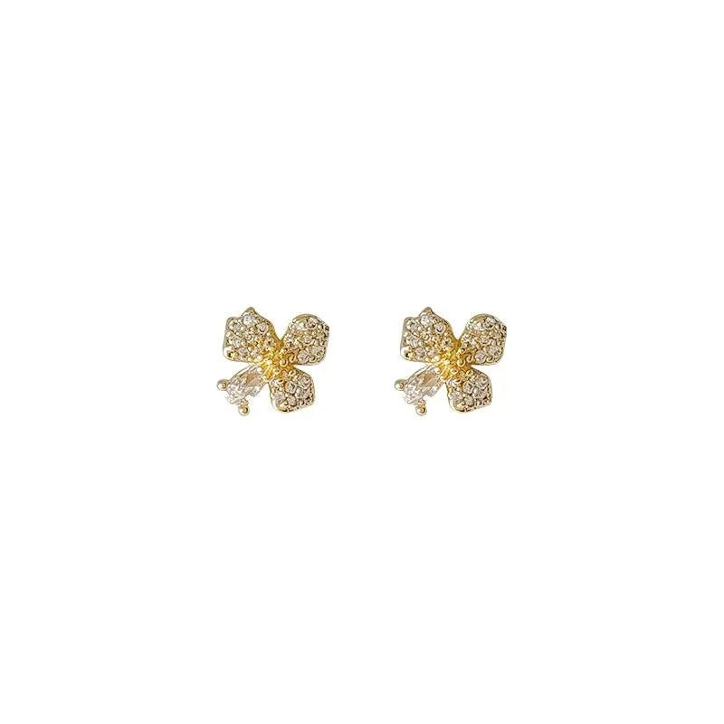 Mini 14K Plated Copper Flower Stud Earrings With Micro Pave Zircon Petal Minimalist Style
