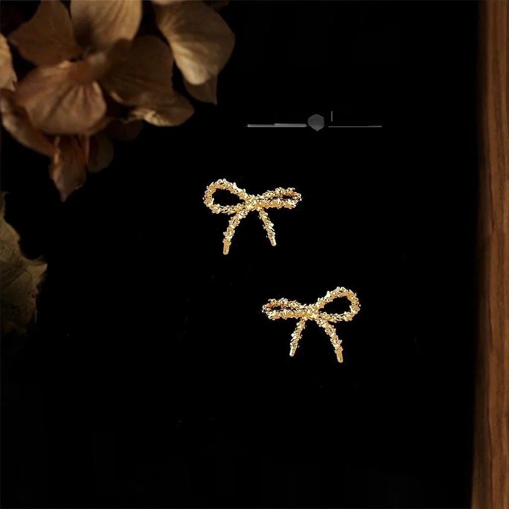 Minimalist Sandblasted Bow Stud Earrings Eco Copper With Silver Plated Pins For Women