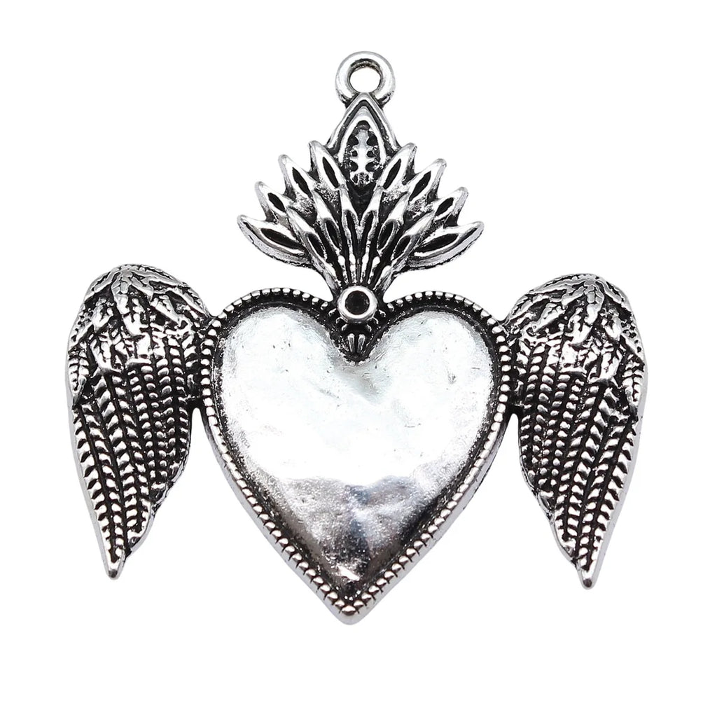 43x42mm 9.1g Antique Silver Zinc Alloy Gothic Heart Charm Pendant for DIY Necklace Bracelet Making