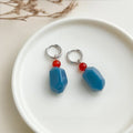 Haze Blue Copper Red Agate Geometric Round Palace Style Drop Earrings for Women