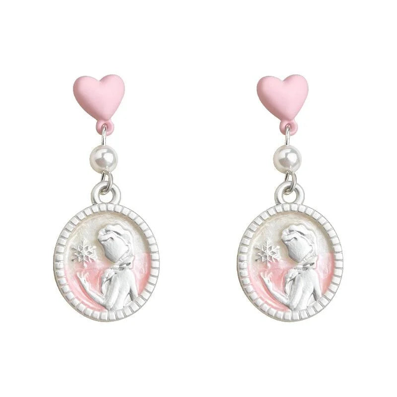 Cute Enamel Drip Oil Cartoon Princess Oval Drop Earrings, Korean Vacation Style Jewelry