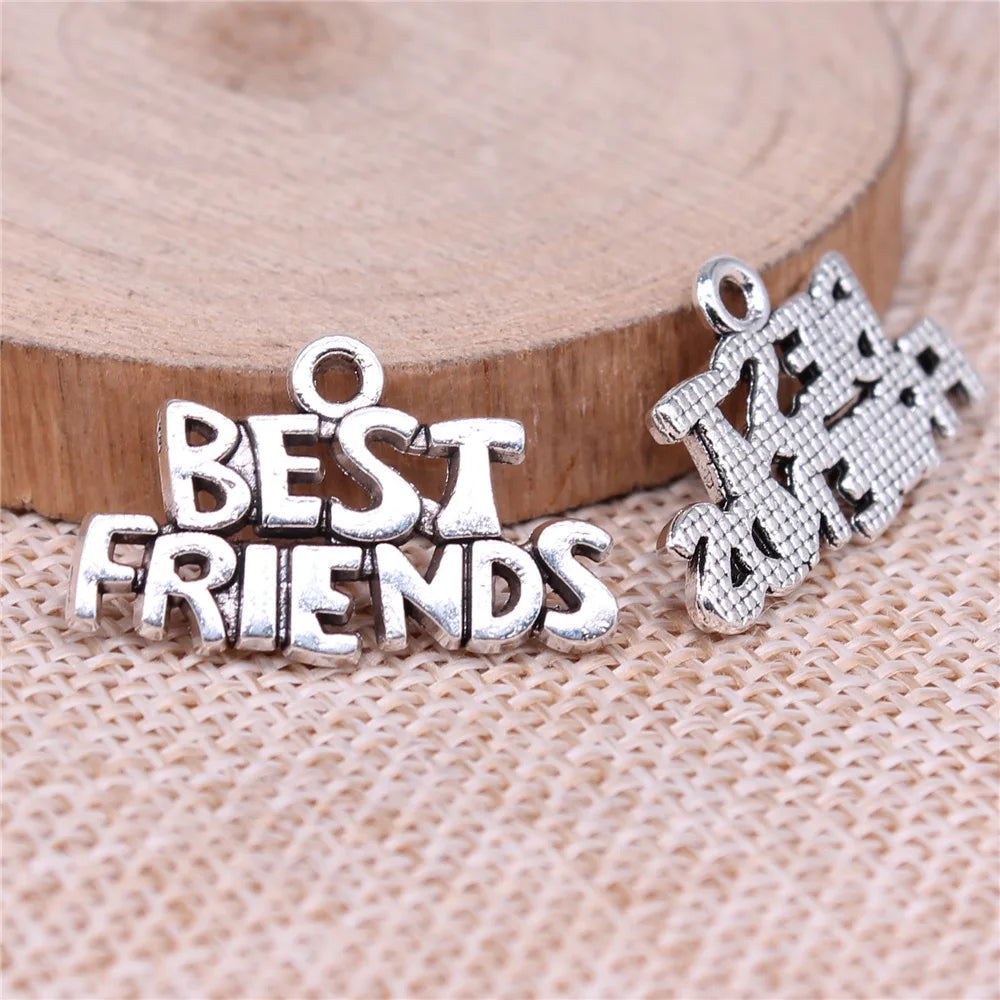 25x15mm 1.99g Antique Silver Zinc Alloy Best Friends Charm Pendant for DIY Friendship Jewelry Making
