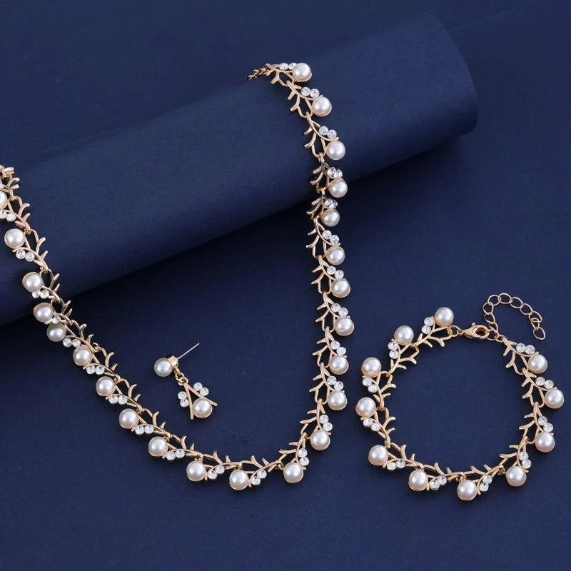 Elegant Bridal Pearl Rhinestone Alloy Necklace And Earrings Jewelry Set For Wedding Party Banquet Gift