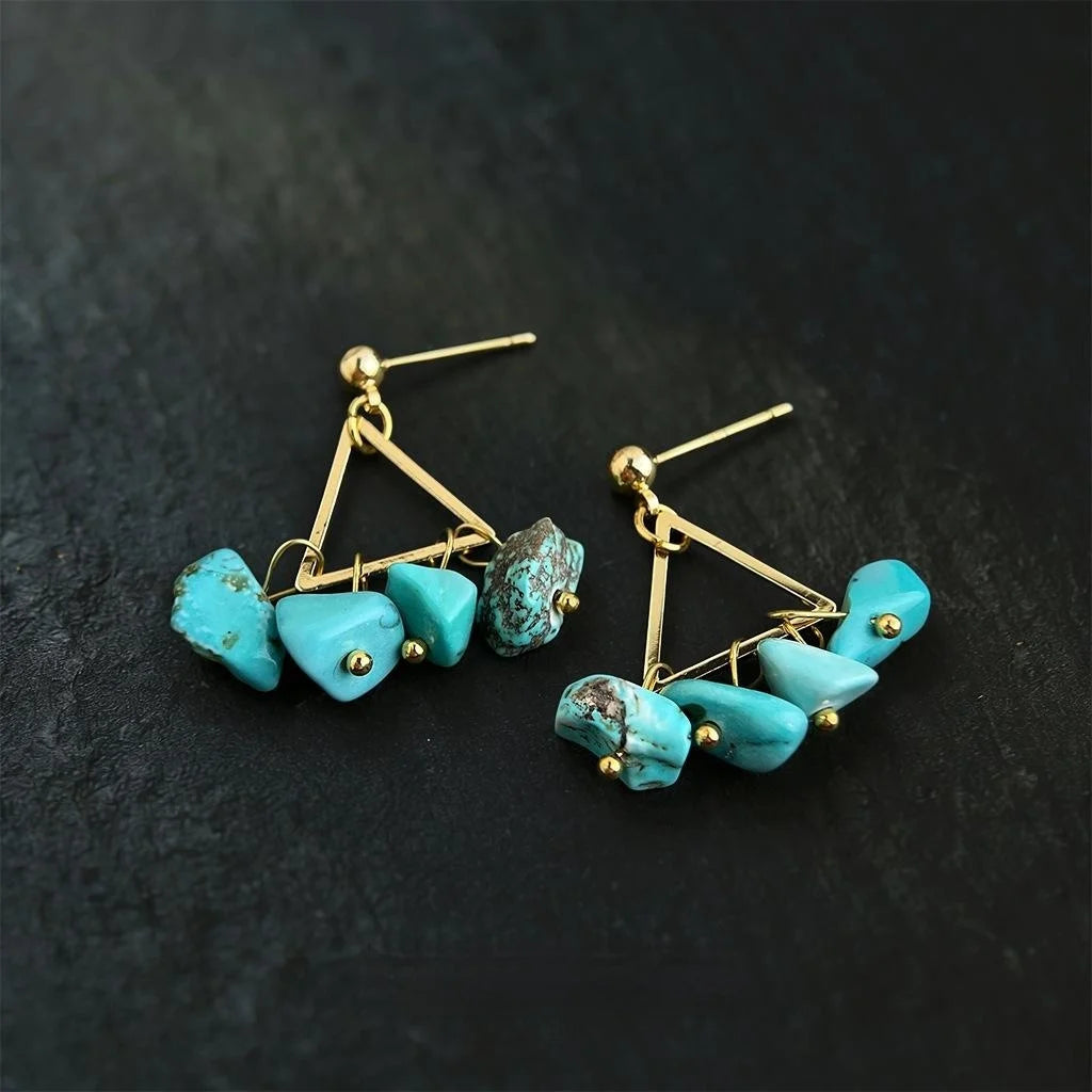 Korean Style Irregular Geometric Triangle Crushed Stone Beaded Stud Earrings