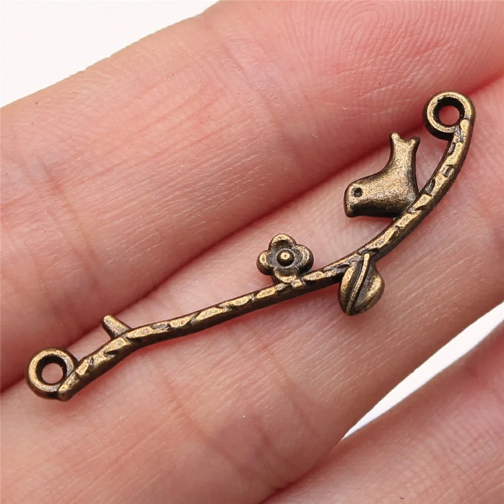 39x8mm 1.2g Multicolor Zinc Alloy Bird on Flower Branch Connector Charm for Bracelet Making