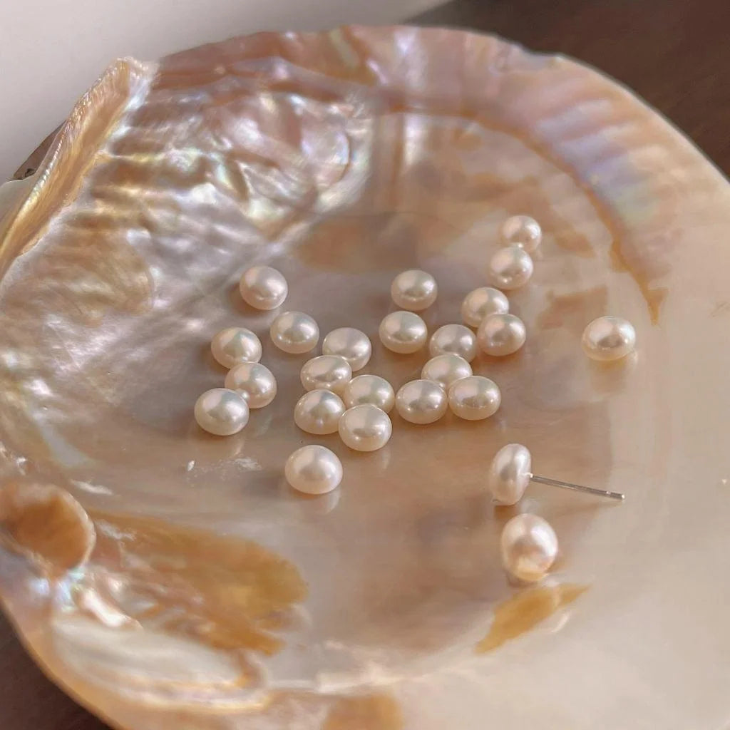 Silver Plated Natural Freshwater Pearl Stud Earrings Round Geometric Korean OL Fashion Jewelry