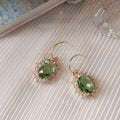 French Vintage Oval Green Zircon Copper 18K Gold Plated Drop Earrings For Women