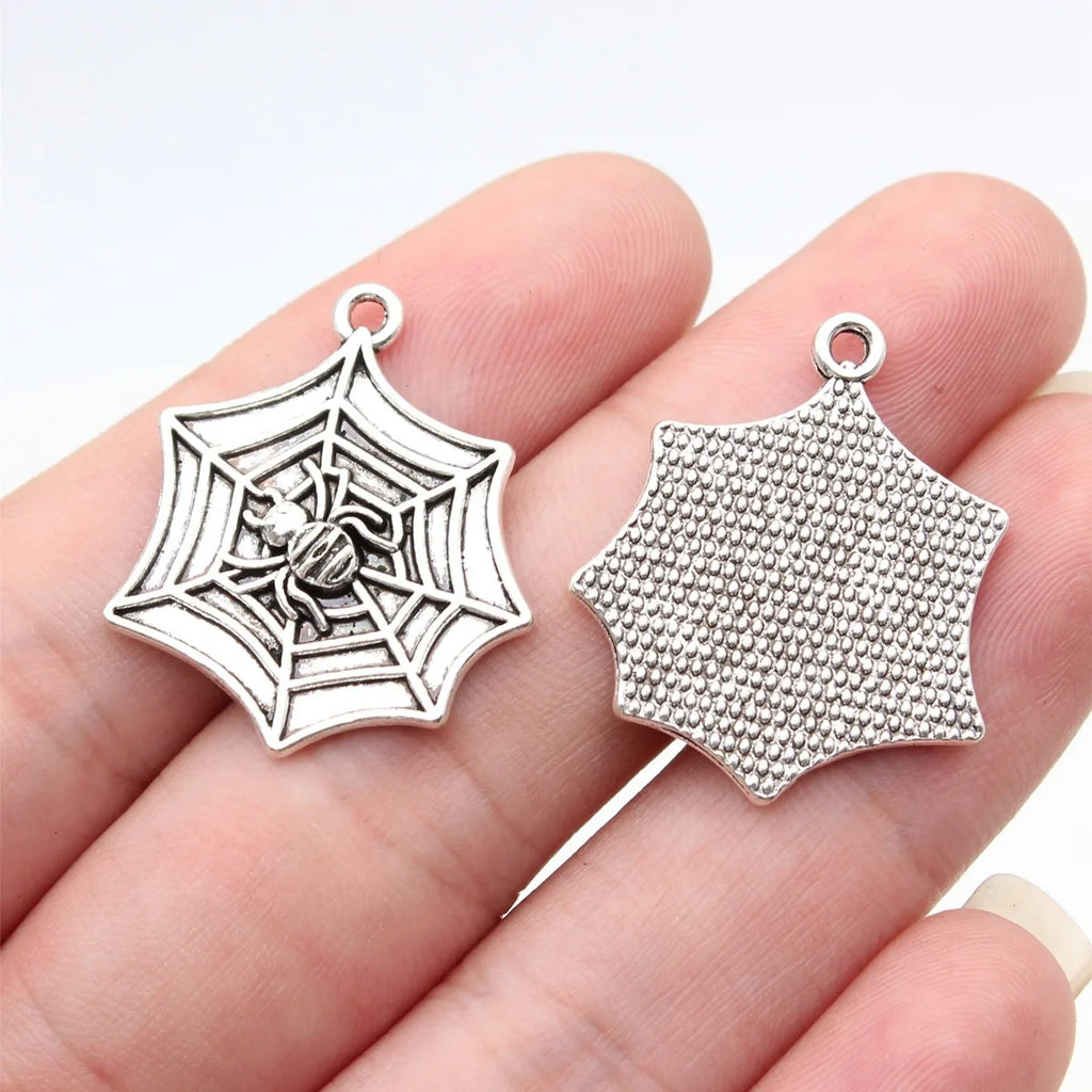 27x23mm 2.4g Antique Silver Zinc Alloy Spider Web Charm Pendant for Halloween Jewelry Making