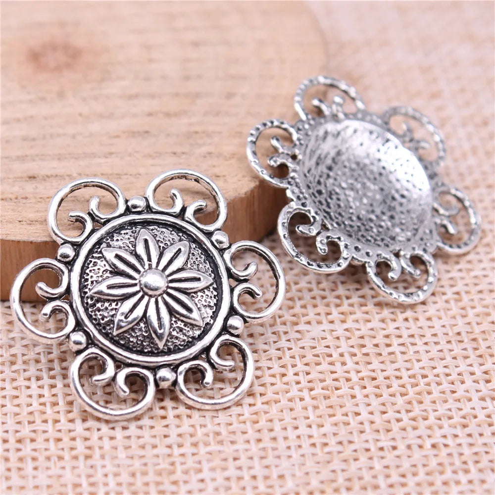 30x30mm 2.9g Antique Silver Zinc Alloy Flower Connector Charm Pendant for DIY Jewelry Making