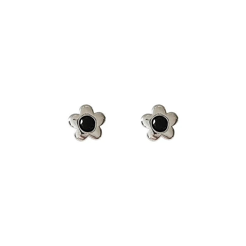 Micro Pave Zircon Mini Flower Stud Earrings Silver Plated Copper Simple Chic Jewelry