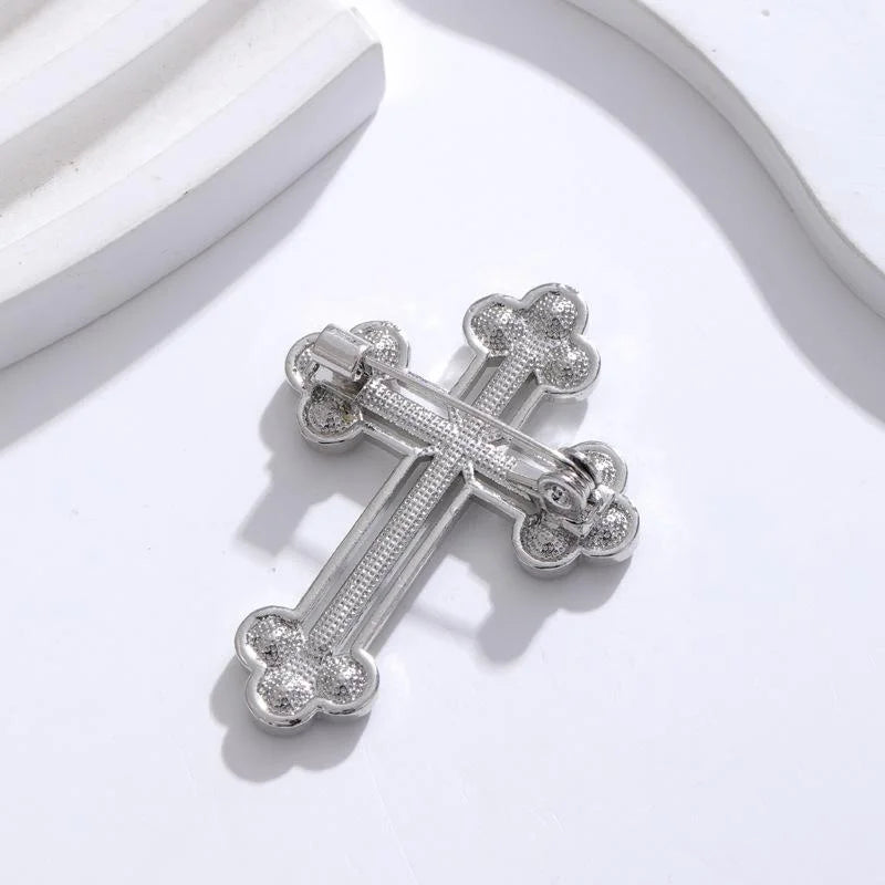 Luxury Rhinestone Cross Brooch For Women, Elegant Alloy Lapel Pin Corsage Suit Accessory Gift