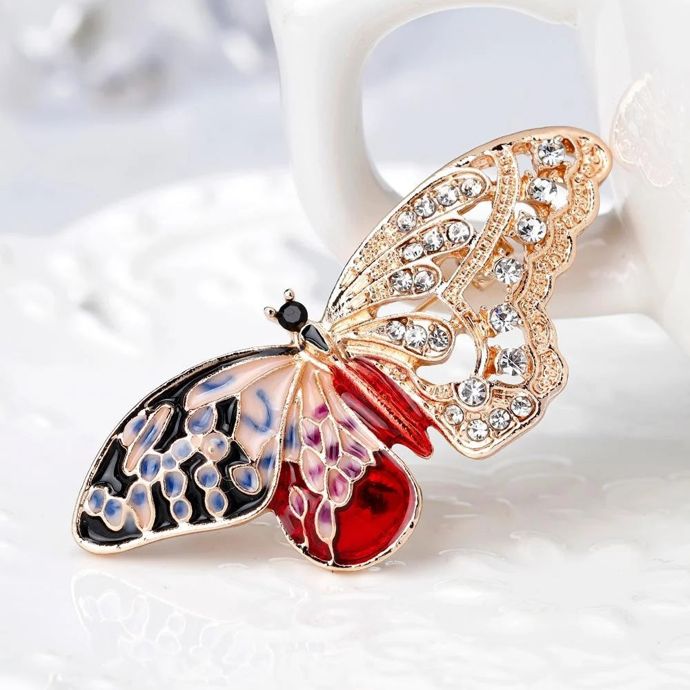Elegant Enamel Butterfly Brooch With Rhinestone Alloy Wings, Women's Lapel Pin Corsage Suit Accessory Gift