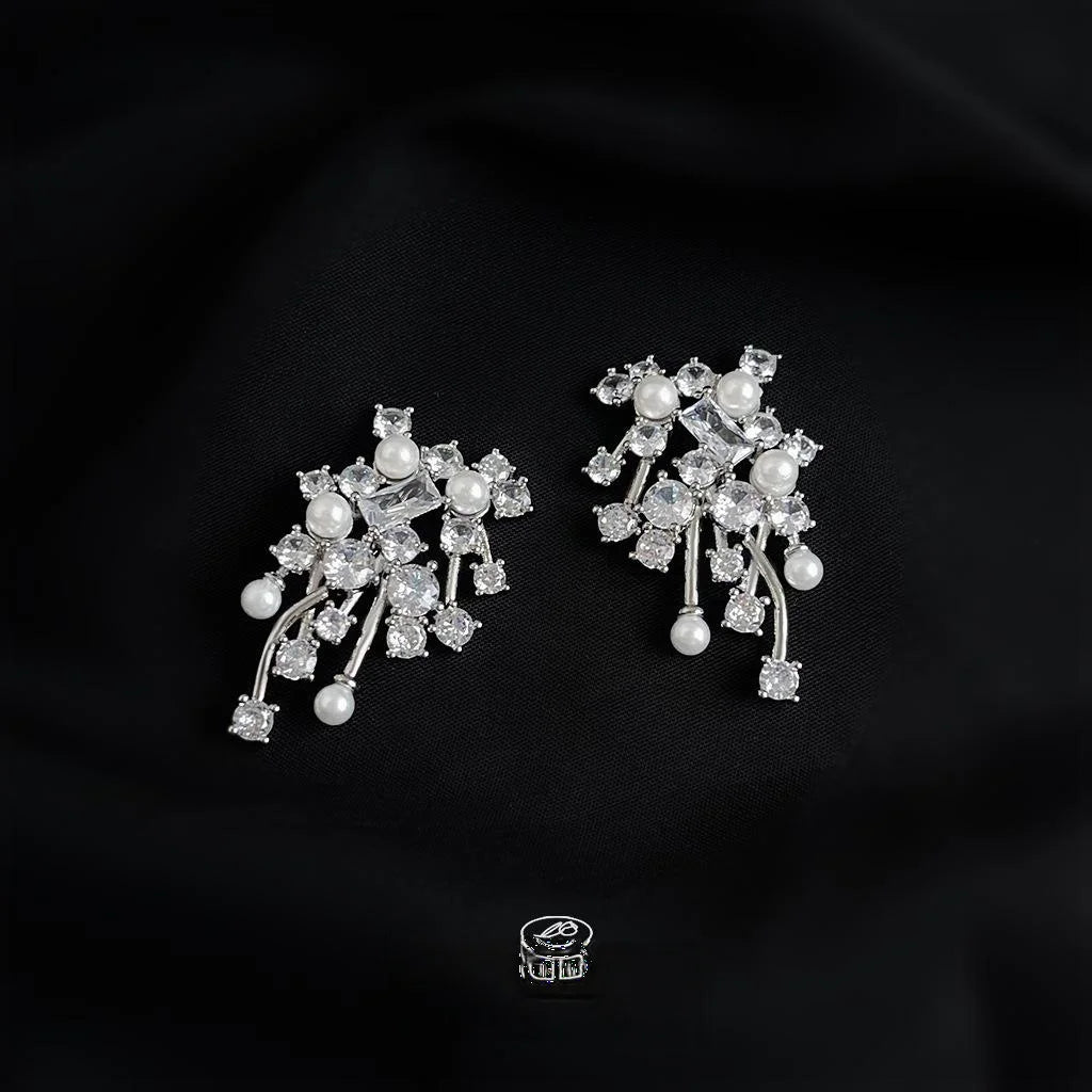 Light Luxury Copper Drop Earrings With Micro Pave Zircon Floral Geometric Silver Plated Pins
