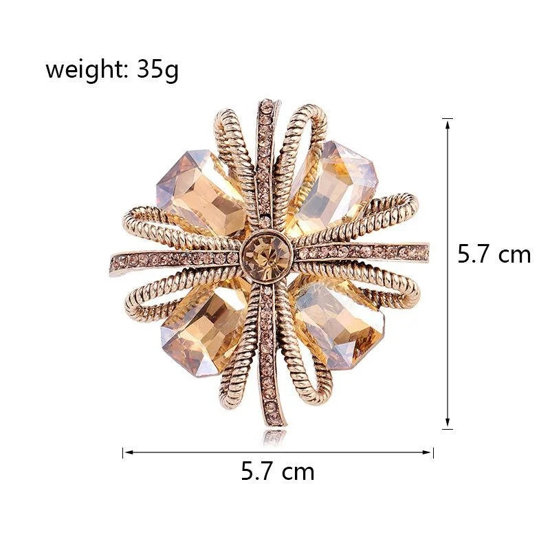 Luxury Square Knot Flower Brooch With Red Crystal Rhinestones, Elegant Alloy Lapel Pin Suit Accessory Gift