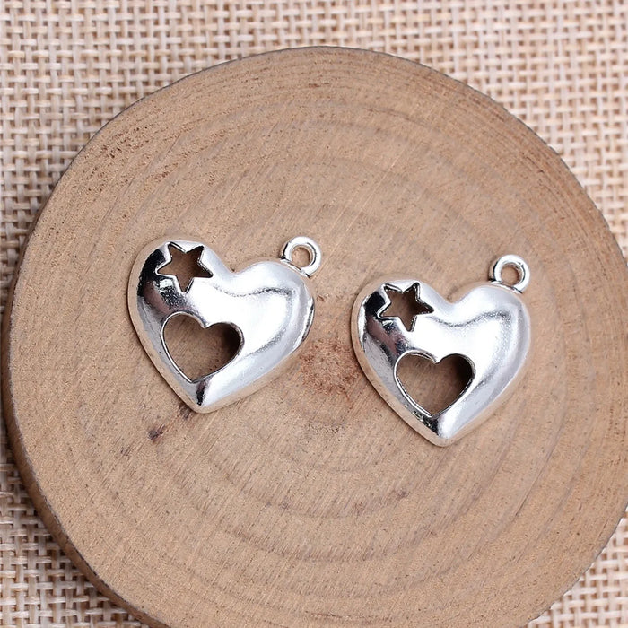 21x19mm 1.8g Antique Silver Zinc Alloy Star Heart Charm Pendant for DIY Necklace Bracelet Making