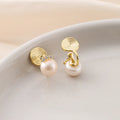Elegant Round Freshwater Pearl Zircon Stud & Clip On No Piercing Gold Plated Women's Fashion Earrings