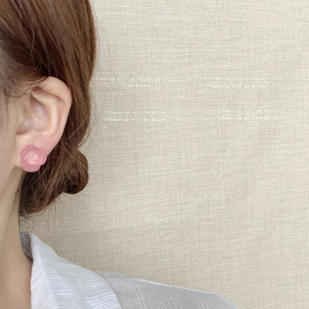 French Sweet Flower Acrylic Resin Stud Earrings With Silver Plated Pins