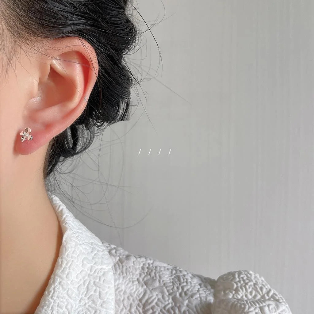 Silver Plated Copper Flower Petal Stud Earrings Minimalist Mini Everyday Jewelry