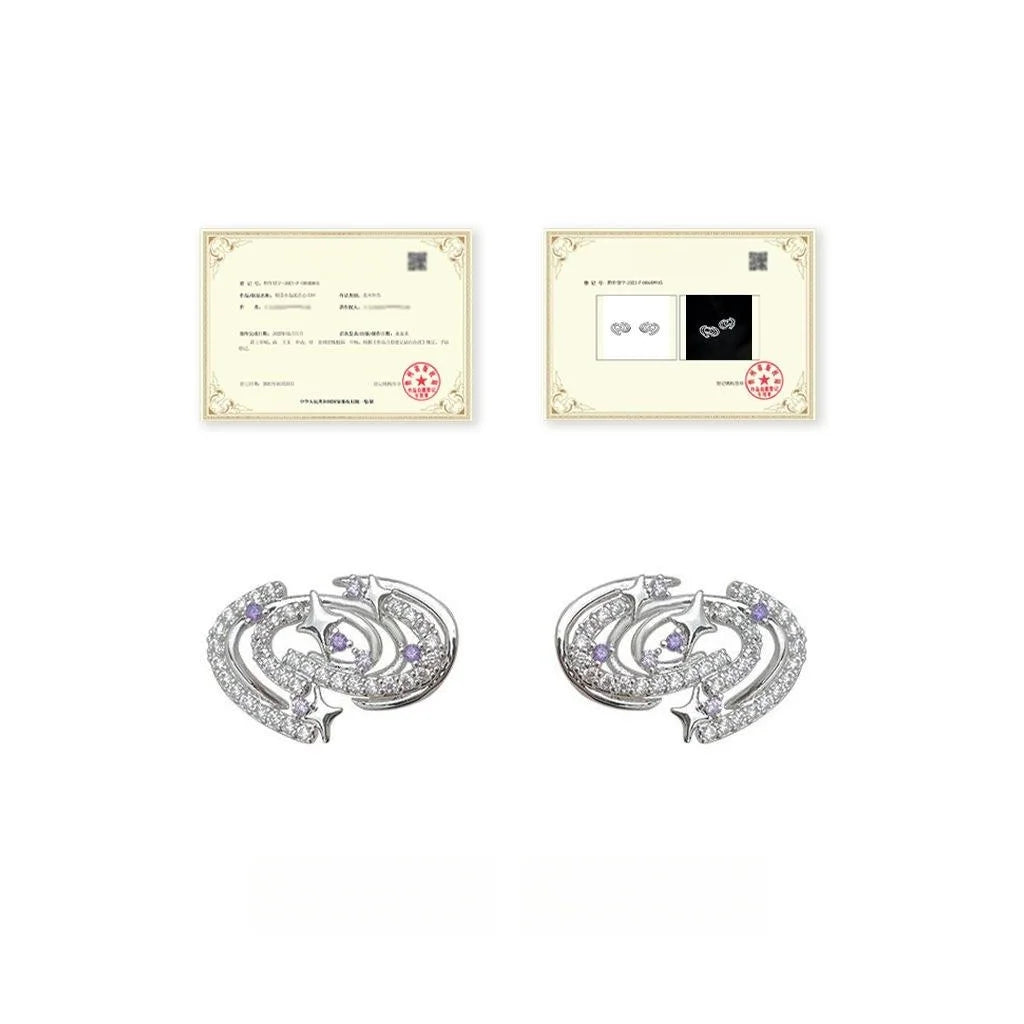Niche 3D Geometric Planet Micro Pave Zircon Copper Stud Earrings With Silver Plated Pins